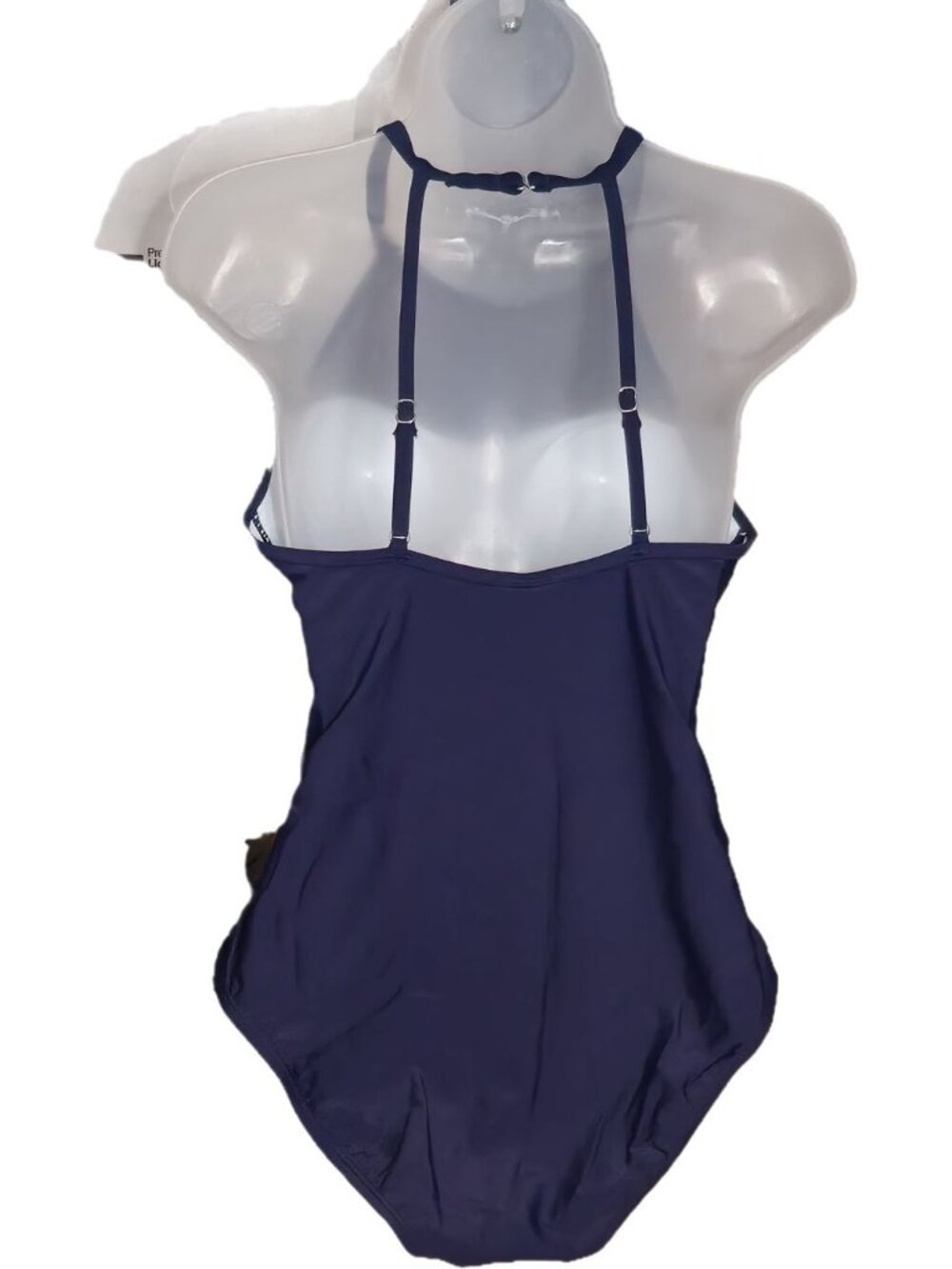 One Piece Swimwear XL Navy Halter Mesh Detail Adjustable Straps Built-in Bra - Picture 8 of 8